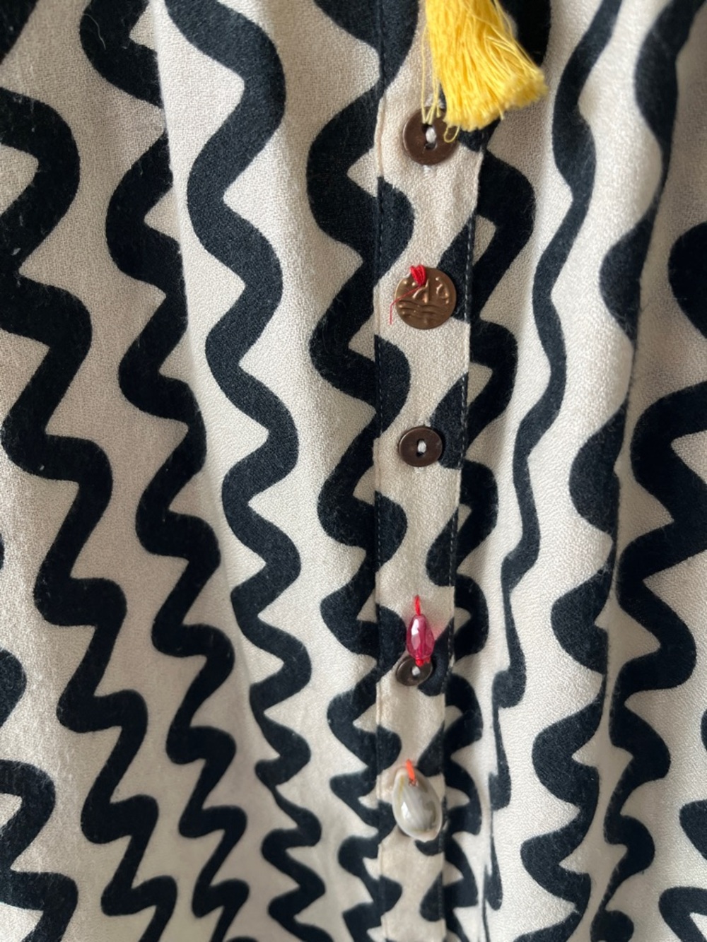 Black & Cream Patterned Button-Up Blouse - Picture 6 of 12